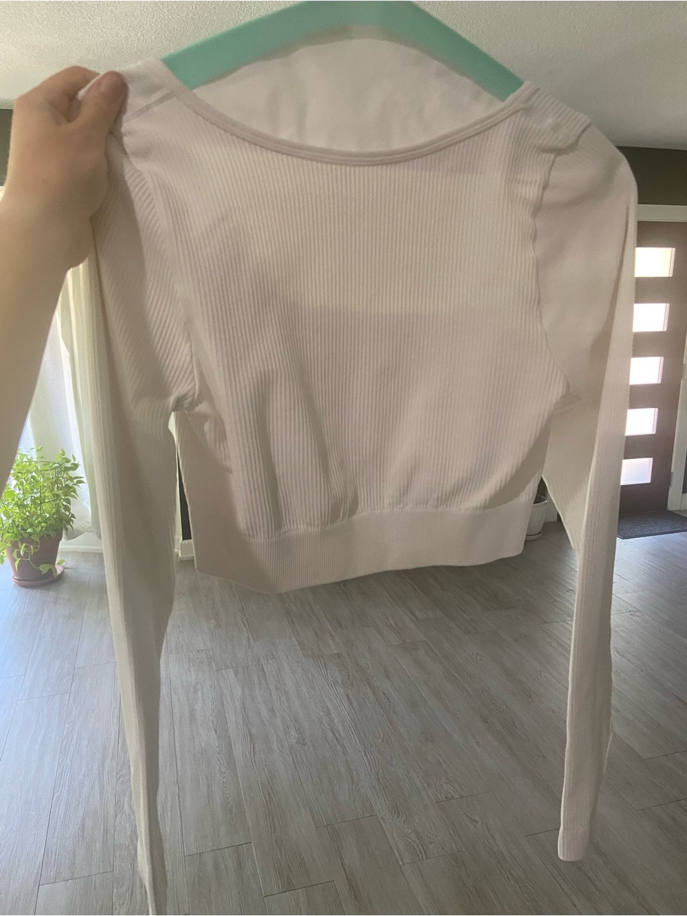 White Ribbed Square-Neck Cropped Top - Picture 2 of 4